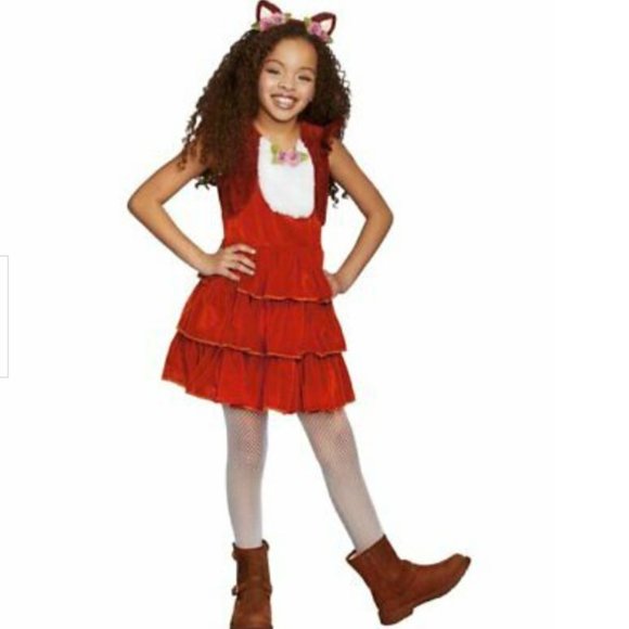 Girls Fuzzy FOX Halloween Costume Dress Tail Ears Headpiece Size Med 8/10 NWT - Picture 1 of 3